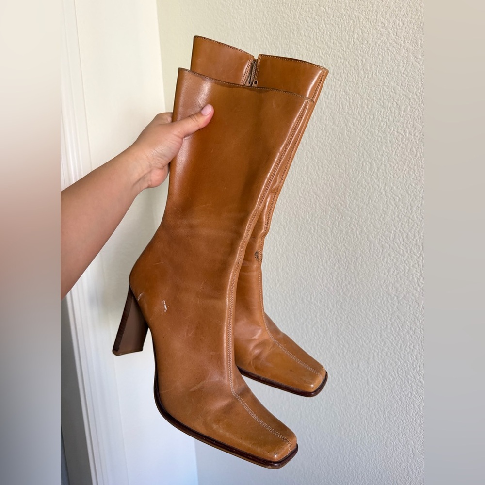 Steve Madden Jeannie Cognac Leather Block Heel Boots